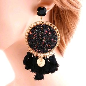 Black Boho Fringed Tassel Earrings